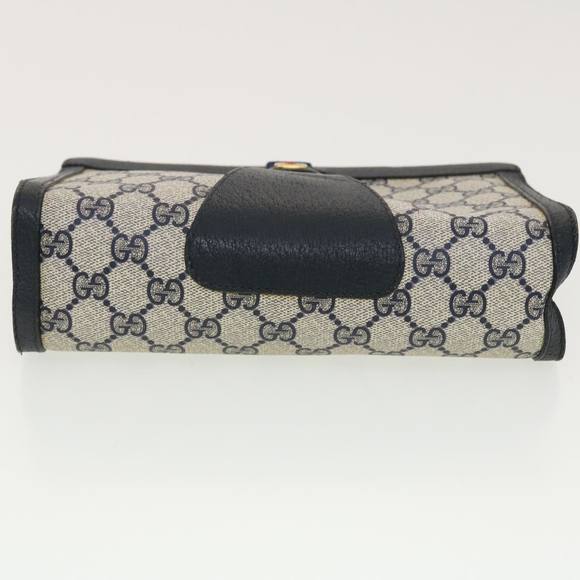GUCCI GG Canvas Sherry Line Clutch Bag PVC Leather Gray Red Navy Auth th3543 - Picture 6 of 16